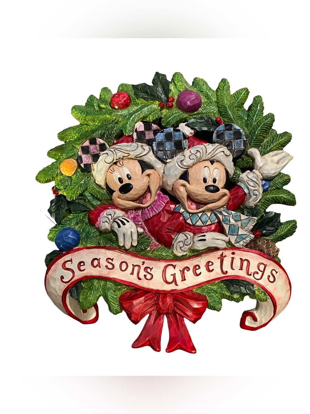 Enesco Disney Traditions by Jim Shore Holiday Mickey and Minnie Plaque 6-3/4”